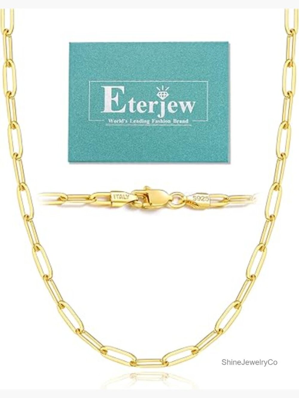4mm Paperclip Chain Necklace 18K Gold Plated Sterling Silver 18 Inch Lobster